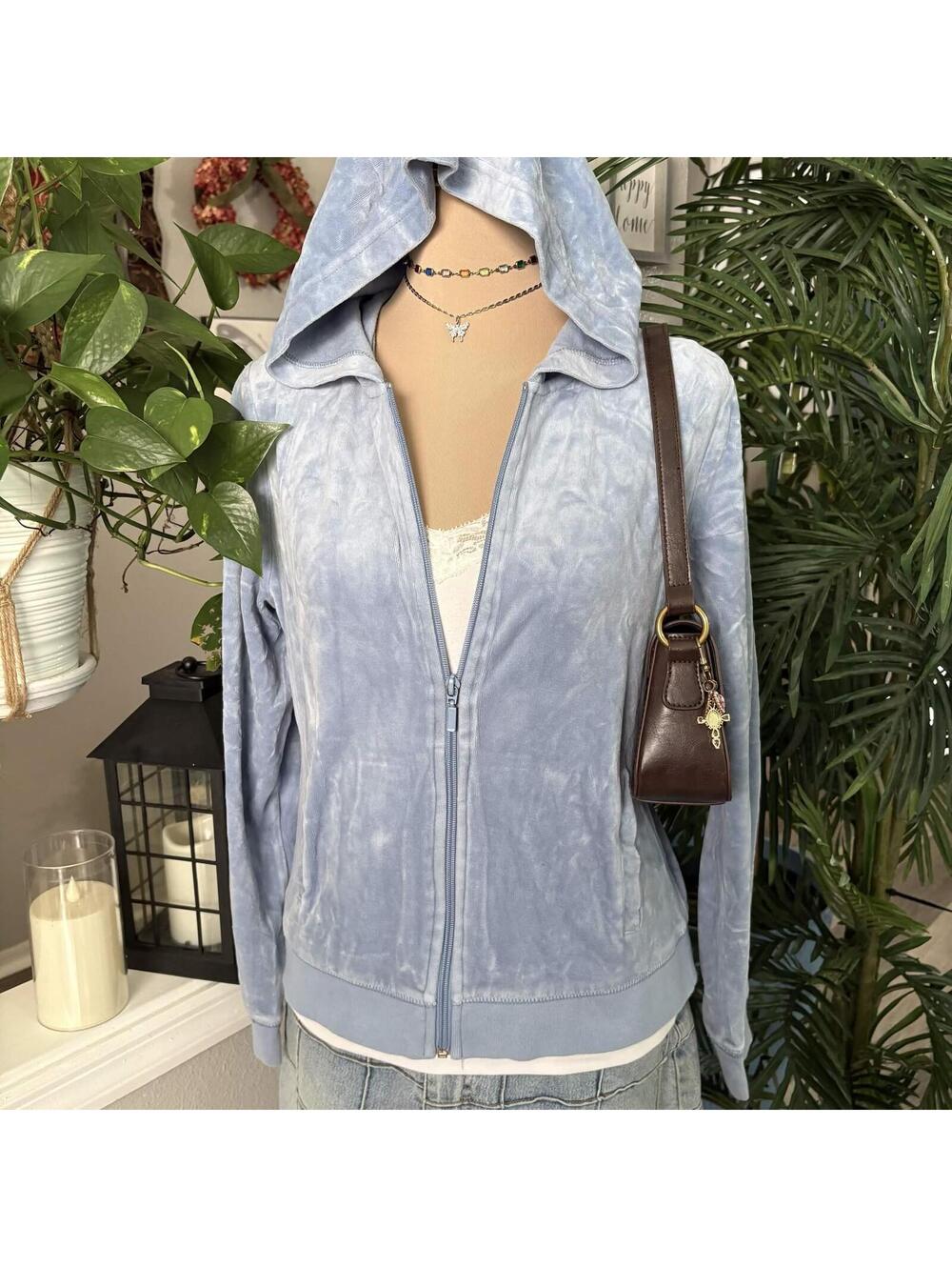 light blue velour zip up